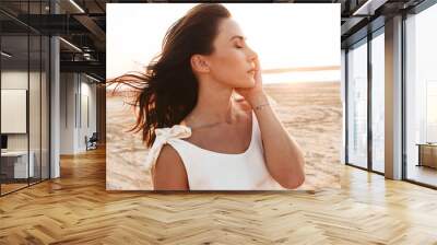 close up of a beautiful young woman wearing summer dress Wall mural