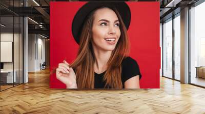 Close up of a happy stylish girl wearing hat Wall mural