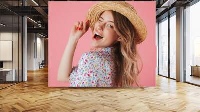 close up portrait of a joyful young woman Wall mural