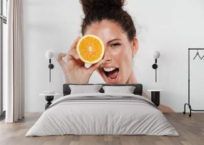 Close up portrait of a young excited woman Wall mural