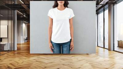 Cropped image of a young woman dressed in t-shirt Wall mural