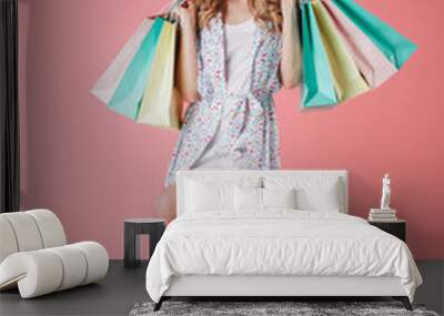 Full length portrait of a happy young woman Wall mural