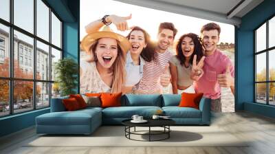 group of happy young friends in summer clothes Wall mural