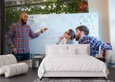 Man presenting business plan to his colleagues on meeting Wall mural