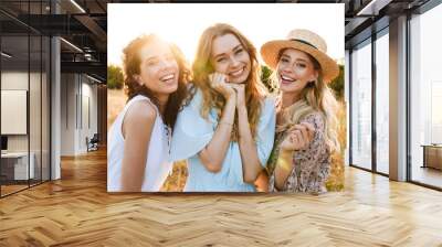 Photo of joyful beautiful women smiling and looking at camera Wall mural