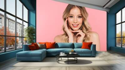 Portrait of a beautiful young girl with blonde curly hair Wall mural