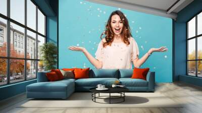 portrait of a cheerful beautiful girl wearing dress Wall mural