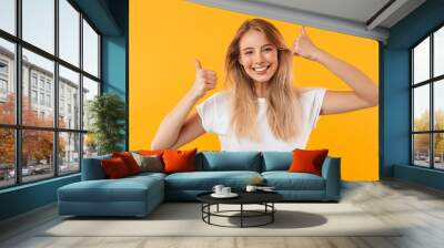 portrait of a cheerful young blonde girl Wall mural