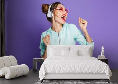 Portrait of a happy young girl with bright makeup Wall mural