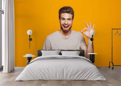 Portrait of a happy young man showing ok gesture Wall mural