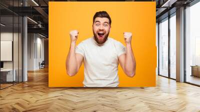 Portrait of an excited bearded man celebrating success Wall mural