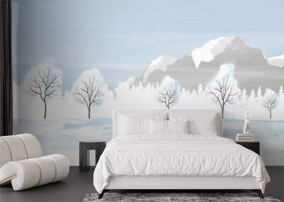 Watercolor Winter Landscape Vector Illustration.

 Wall mural