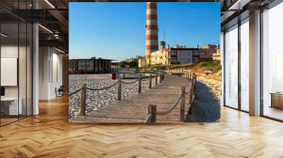 Vertical color image of Aveiro lighthouse by the beach on a sunny afternoon, Portugal Wall mural