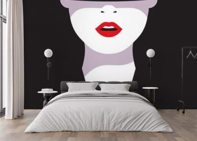 high fashion. cartoon a glamorous woman with red lips on black background. vector illustration fashi Wall mural