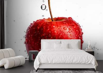 closeup fresh red apple with drop water Wall mural