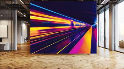 illustration light speed using train Wall mural