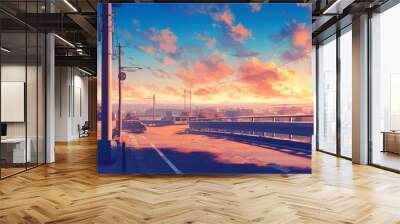 landscape illustration art of style anime stree and city background Wall mural