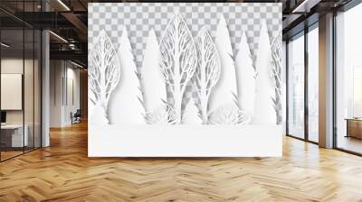 Seamless ornament in paper cut style. Forest silhouette pattern. Vector illustration Wall mural