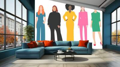 Beautiful women silhouette vectors, woman in colorful clothes standing illustration Wall mural