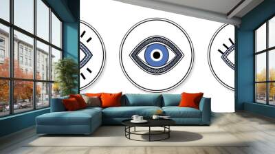 Blue eye isolated icons, protection from evil eye talisman vectors Wall mural