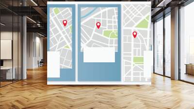 City map, red destination pin, gps tracking, urban map vertical banner set Wall mural