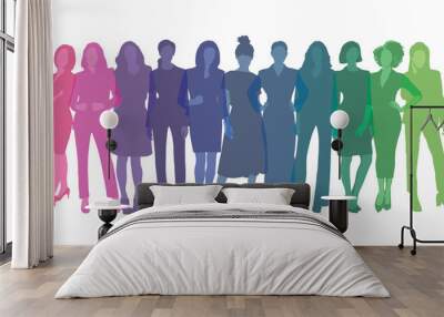 Colorful rainbow business women siulhouette vector Wall mural