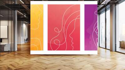 Line art women drawing abstract art illustration set Wall mural