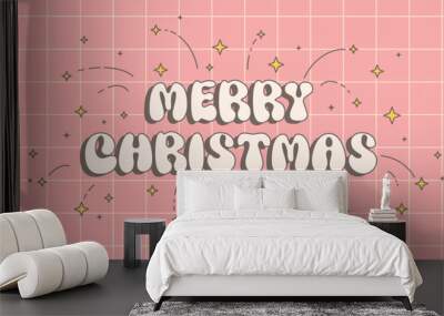 Retro groovy cartoon text merry Christmas typography vector design Wall mural