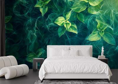 Abstract green plant, wallpaper, the lush greenery of beautiful plants is pleasing to the eye. Wall mural