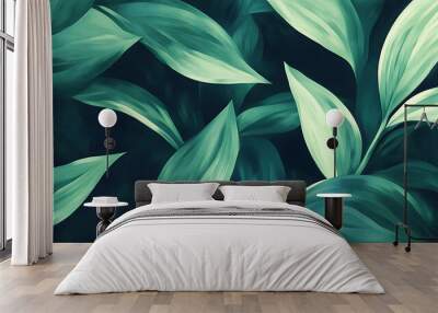 Abstract green plant, wallpaper, the lush greenery of beautiful plants is pleasing to the eye. Wall mural