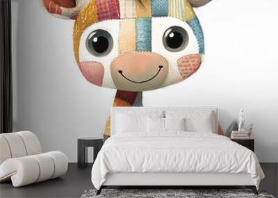 Animal patchwork, white background, the cute animals in the form of sewing and collage art Wall mural