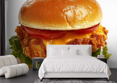 Chicken Sandwich: white background, the delicious taste of familiar bread and meat. Wall mural