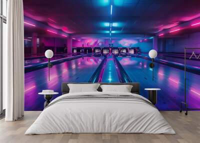 neon bowling lane The beauty of playing a sport of precision Wall mural