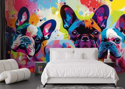 Abstract colorful illustration of  french bulldogs. Ai generative art Wall mural