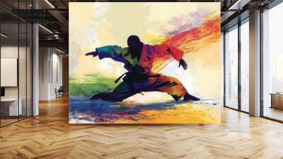 Abstract colorful illustration of karate player. Ai generative art Wall mural