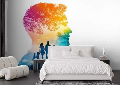 Man head silhouette with family concept. Ai generative art Wall mural