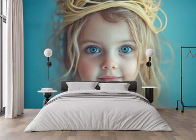 Portrait of a cute girl with spaghetti hair. Ai generative art Wall mural