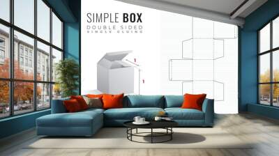 Simple Packaging Box Die Cut Double Sided Cube Template with 3D Preview - Editable Blueprint Layout with Cutting and Scoring Lines on Background - Draw Graphic Design Wall mural