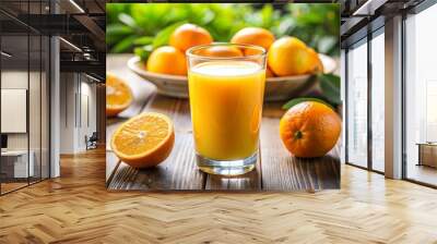 Glass of orange juice. Glass of orange juice on a wooden table Wall mural