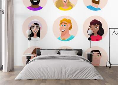 Characters avatars in cartoon flat style Wall mural