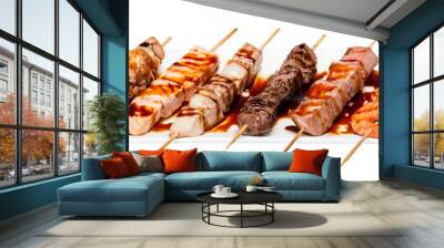 set of different skewers kebab shashlik isolated on white backgr Wall mural