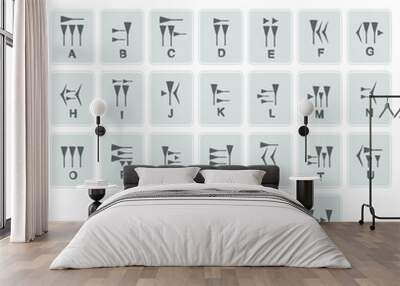 set of monochrome icons with sumerian cuneiform alphabet for your design Wall mural