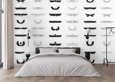 vector monochrome icon set with ancient egyptian symbol Winged sun for your project Wall mural