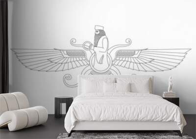 vector monochrome icon set with ancient  sumerian symbol Faravahar for your project Wall mural