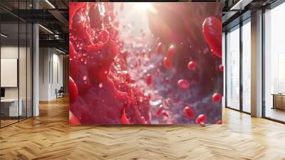 A medical-themed 3D background showing red blood cells in a vein, emphasizing the flow and medical aspects of hematology and cancer research Wall mural