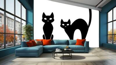 black cat, scary cartoon halloween illustration vector Wall mural