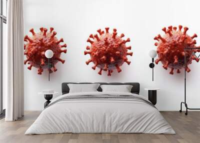 Monkeypox Virus Concept, Three Red Virus Particles Isolated on White Background Wall mural