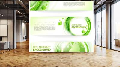 Set of green abstract vector banners with Earth, eco design. Abstract background for business presentations, cards, banners. Vector. Wall mural