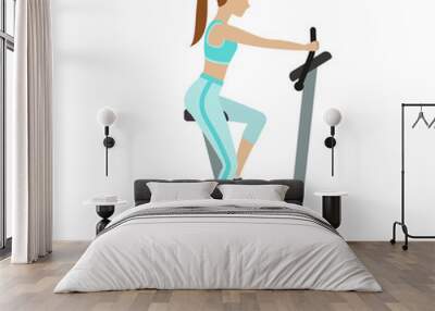 Woman workout on exercise bike, on a white background. Vector. Wall mural