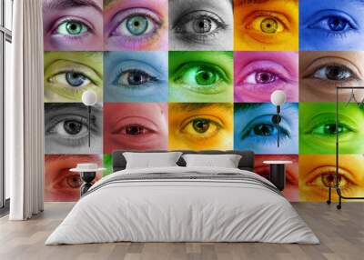 Multi color human eye concept. Many different people eyes Wall mural